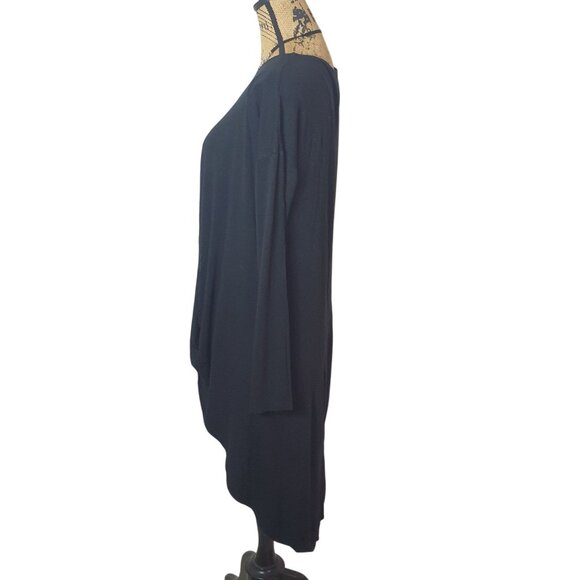 Cato Womens Draped Blouse L Black High Low Oversized Brooch Goth Chic Work Luxe - Picture 4 of 7